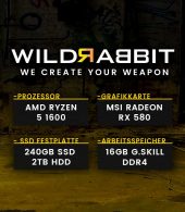 Wildrabbit A Gamer 1600, R5-1600 RX-580, 16GB RAM, 240 GB SSD, 2TB HDD, Gamer PC