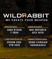 Wildrabbit A Gamer 1850, R7-1800X, GTX-1070 8GB, 32GB RAM, 250GB SSD, 2TB HDD, Gamer PC