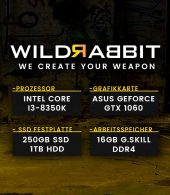 Wildrabbit I Gaming 8350, i3-8350K, GTX-1060 Gaming 6GB, 16GB RAM, SSD250 GB, 1TB HDD, Gaming PC